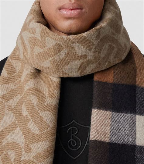 reversible check and monogram cashmere scarf